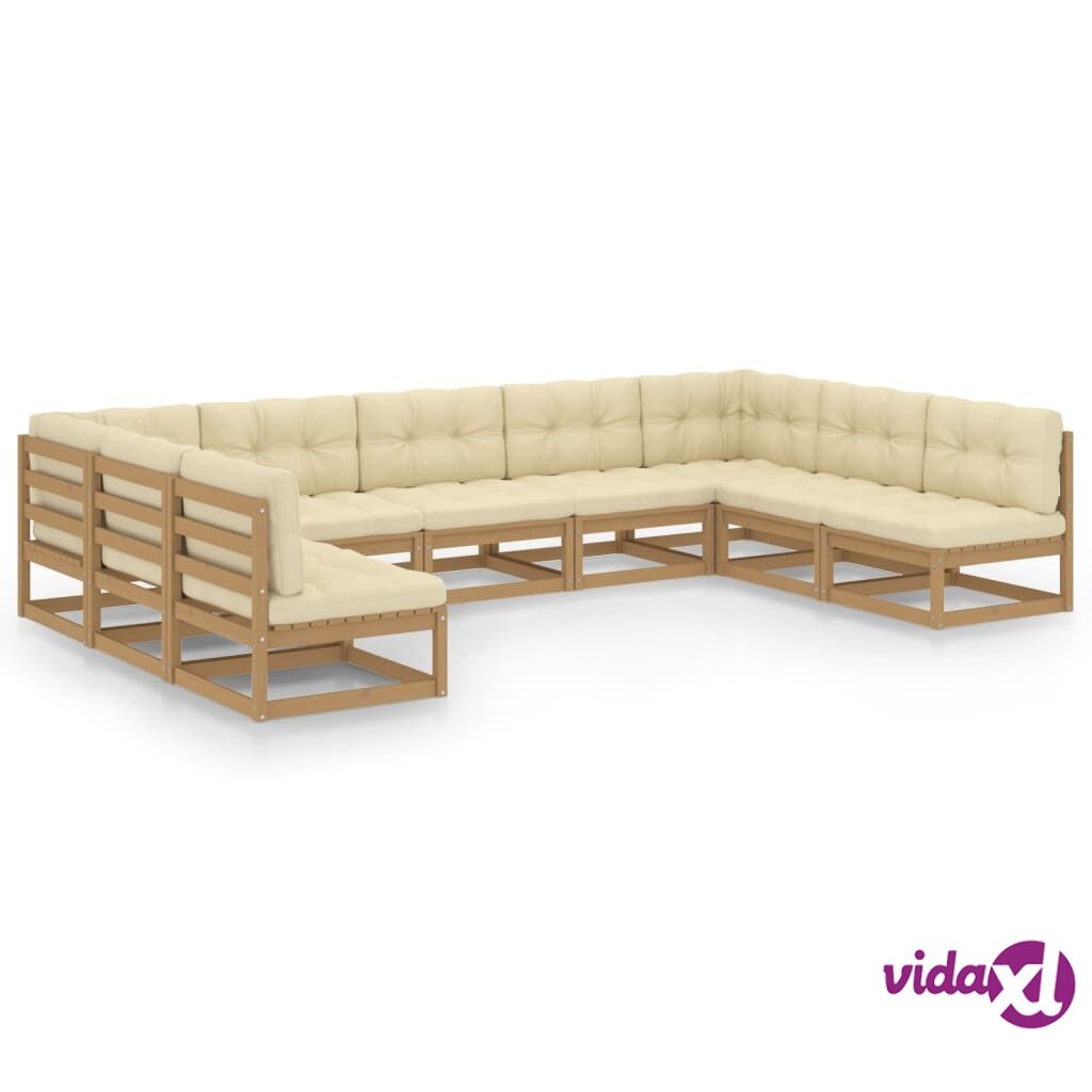 vidaXL 9 Piece Garden Lounge Set&Cushions Honey Brown Solid Pinewood