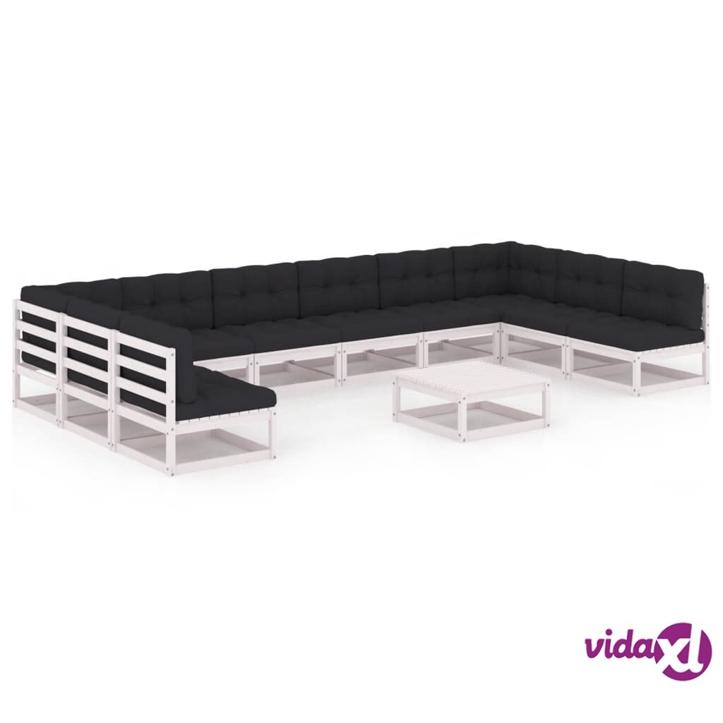 vidaXL 11 Piece Garden Lounge Set with Cushions White Solid Pinewood