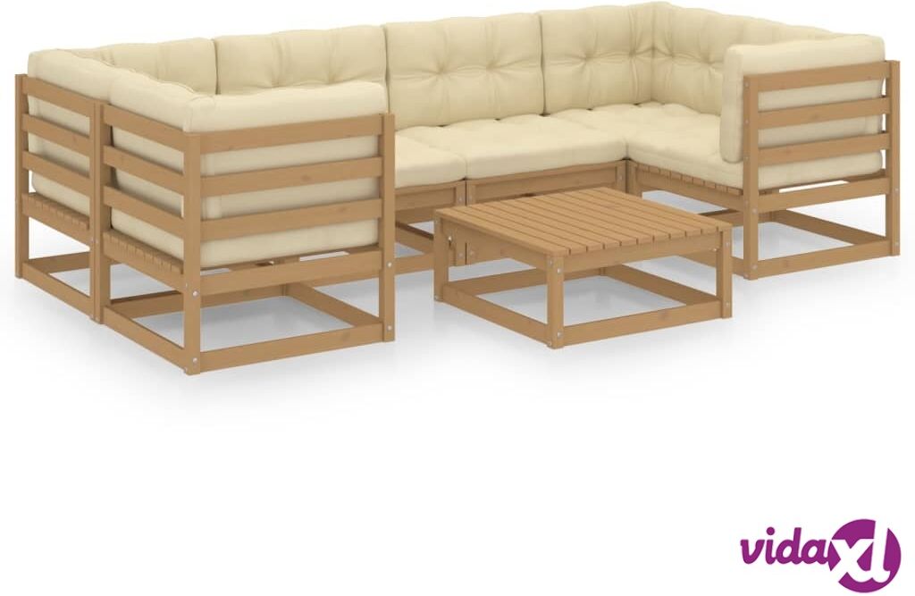 vidaXL 7 Piece Garden Lounge Set&Cushions Honey Brown Solid Pinewood