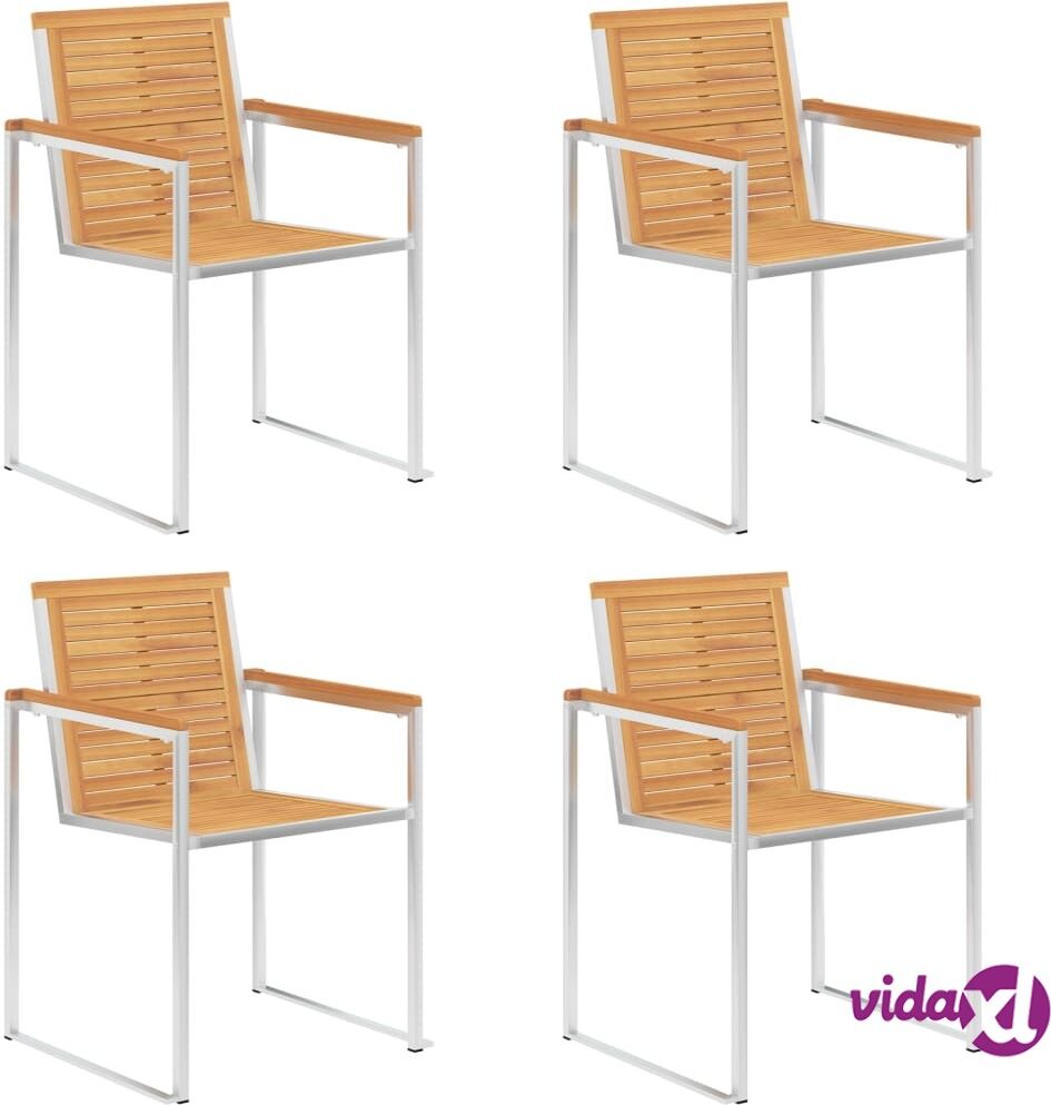 vidaXL Garden Chairs 4 pcs Solid Teak Wood and Stainless Steel