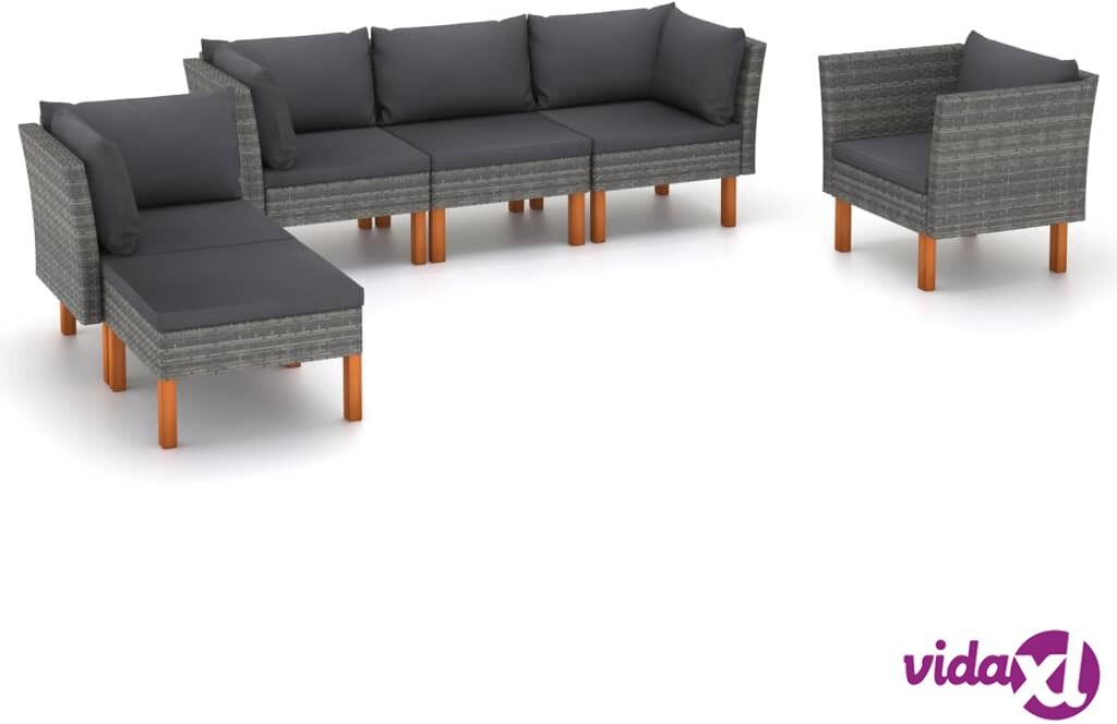 vidaXL 6 Piece Garden Lounge Set Poly Rattan and Eucalyptus Wood Grey