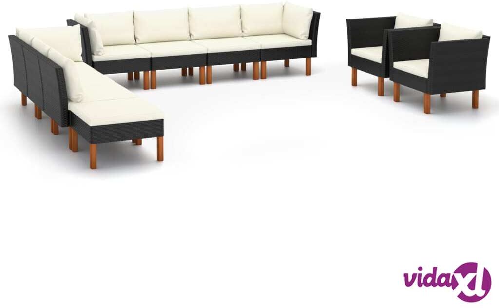 vidaXL 10 Piece Garden Lounge Set Poly Rattan and Eucalyptus Wood Black