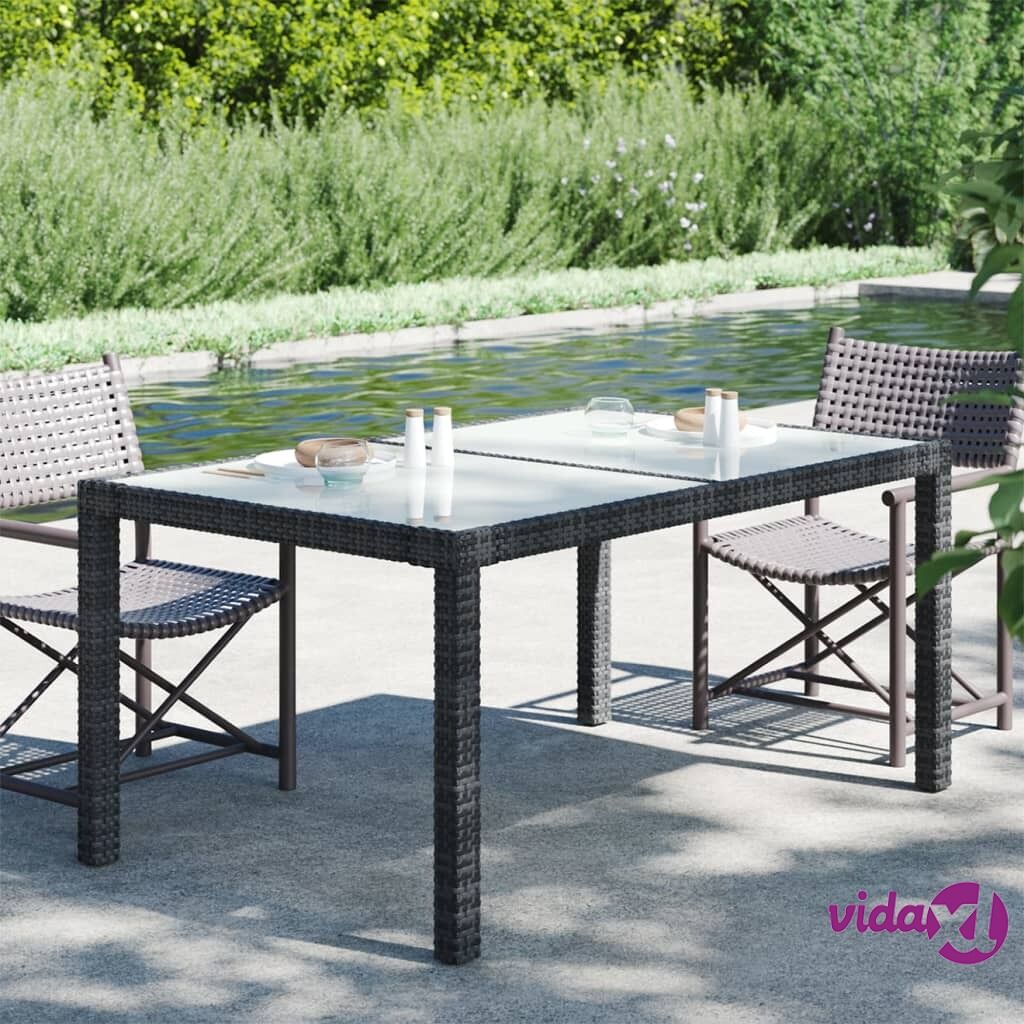 vidaXL Garden Table 150x90x75 cm Tempered Glass and Poly Rattan Black