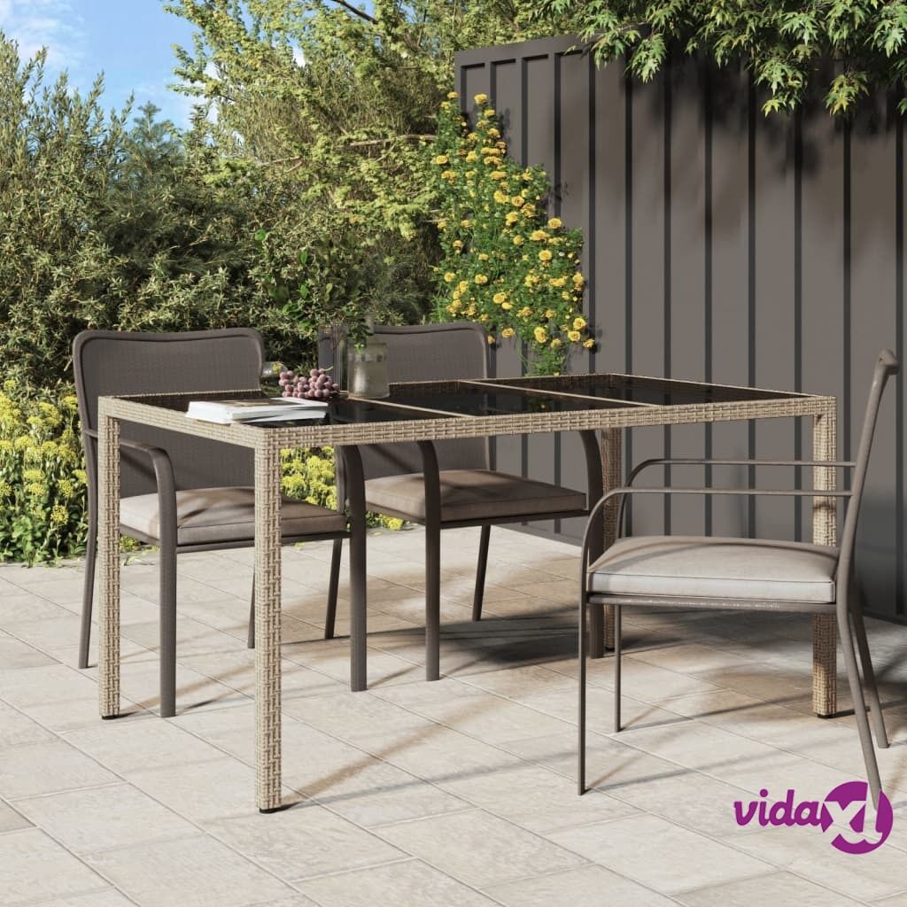 vidaXL Garden Table 150x90x75 cm Tempered Glass and Poly Rattan Beige