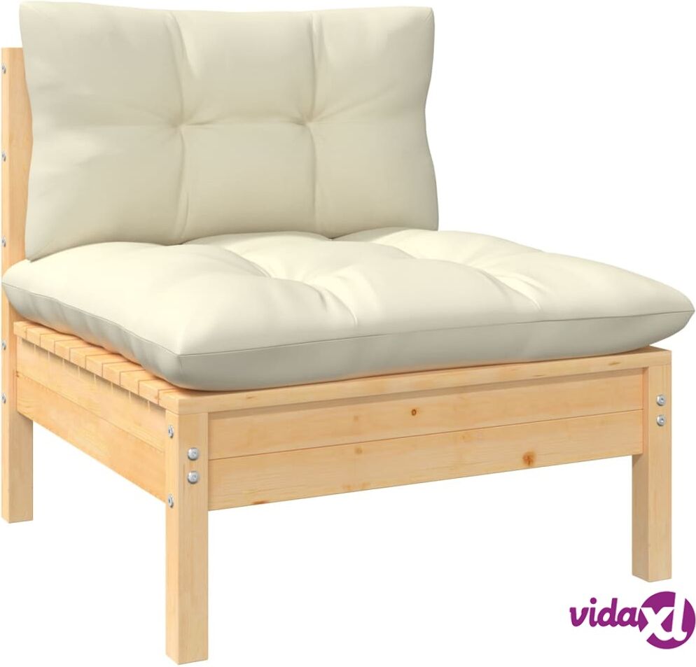 vidaXL Garden Middle Sofa with Cream Cushions Solid Pinewood