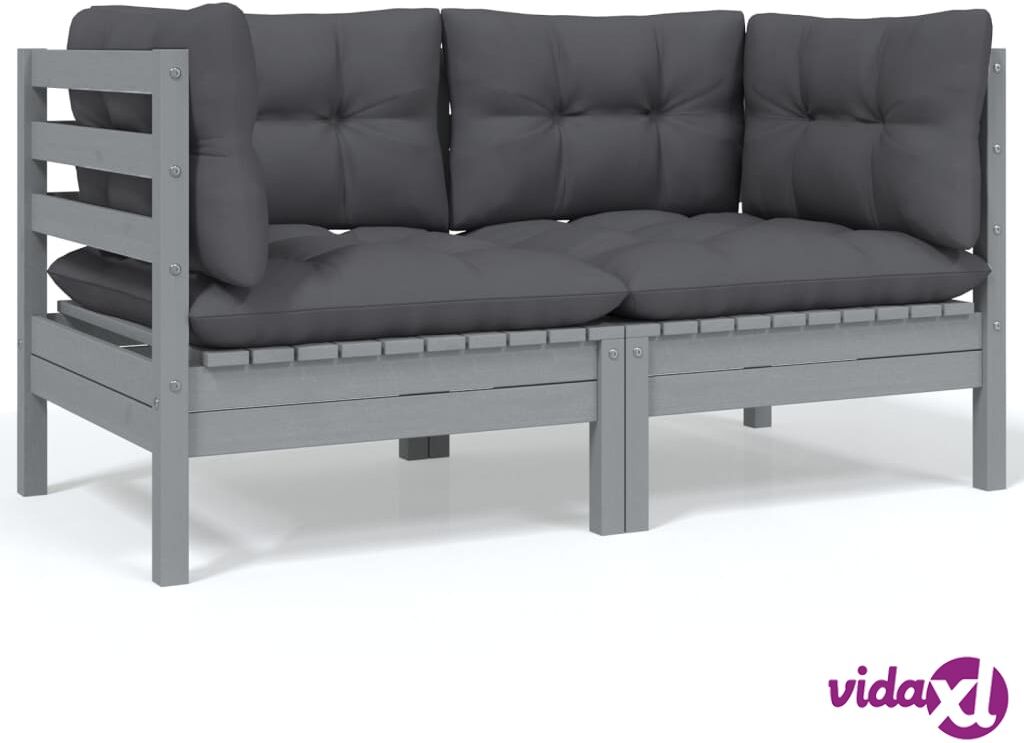 vidaXL 2-Seater Garden Sofa with Cushions Grey Solid Pinewood