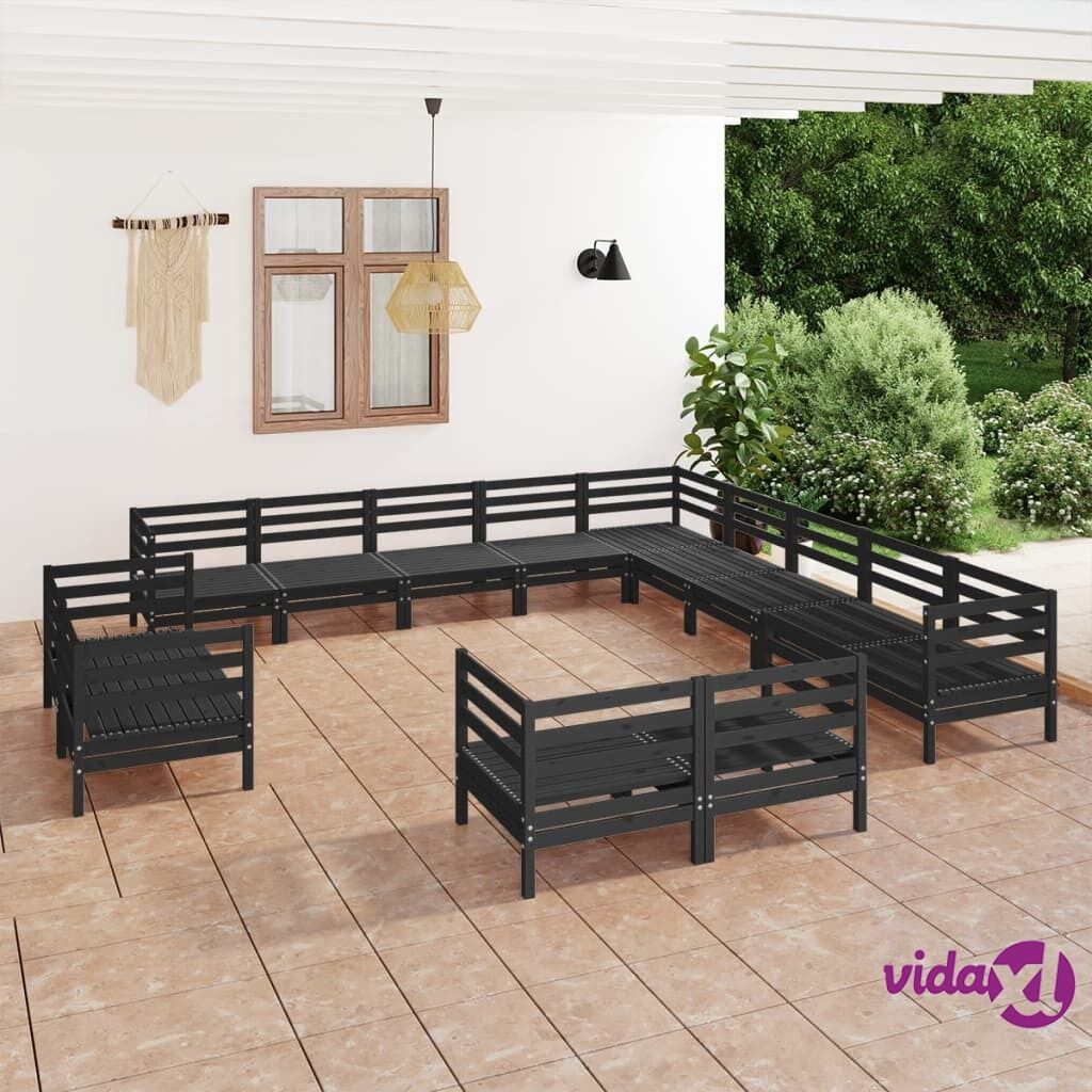 vidaXL 13 Piece Garden Lounge Set Solid Pinewood Black