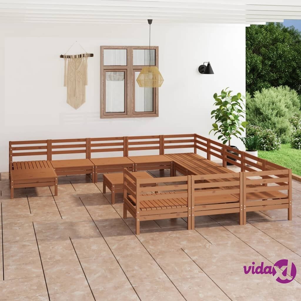 vidaXL 13 Piece Garden Lounge Set Honey Brown Solid Pinewood