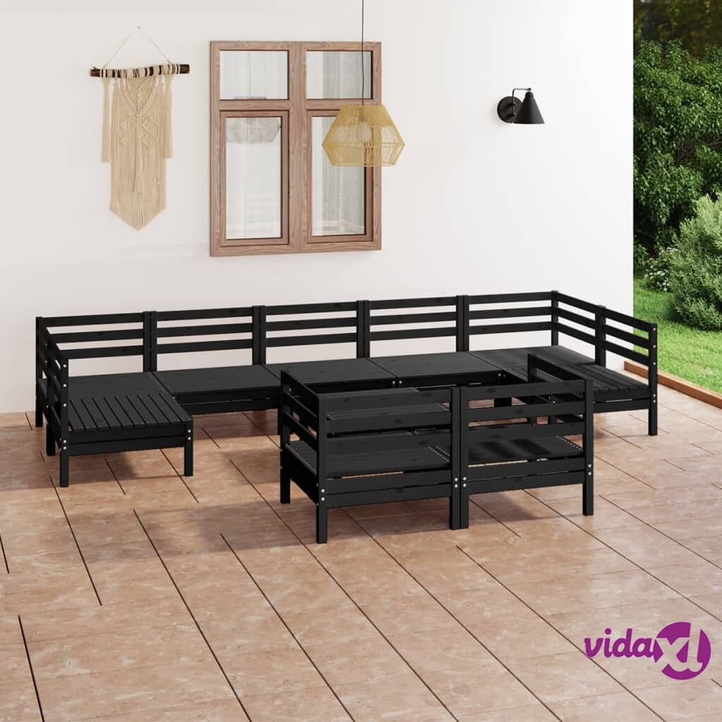 vidaXL 10 Piece Garden Lounge Set Black Solid Pinewood