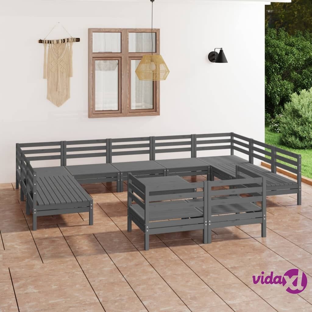 vidaXL 12 Piece Garden Lounge Set Grey Solid Pinewood