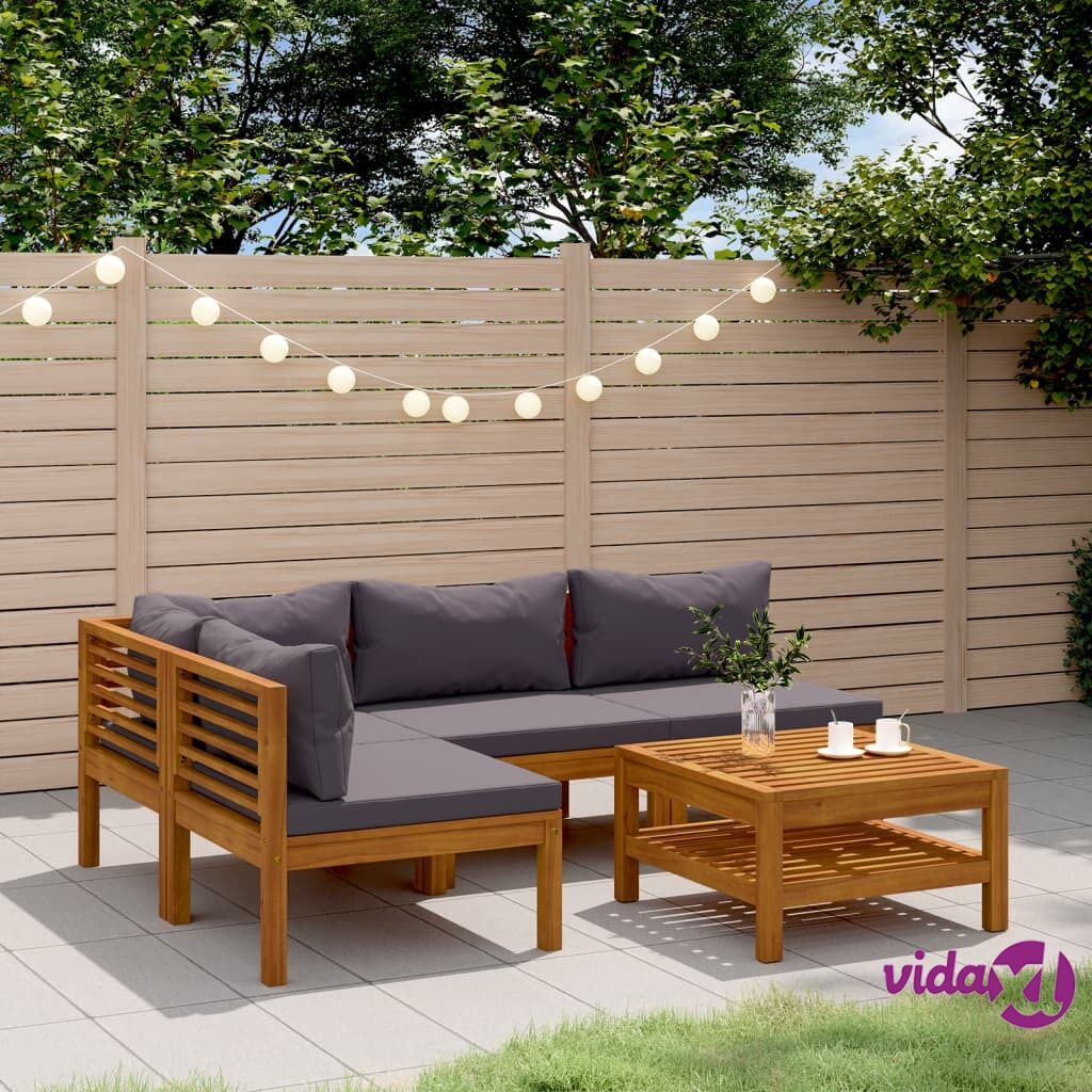 vidaXL 5 Piece Garden Lounge Set with Cushion Solid Acacia Wood