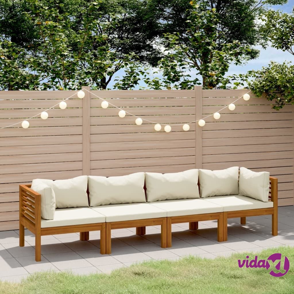 vidaXL 4-Seater Garden Sofa with Cream Cushion Solid Acacia Wood