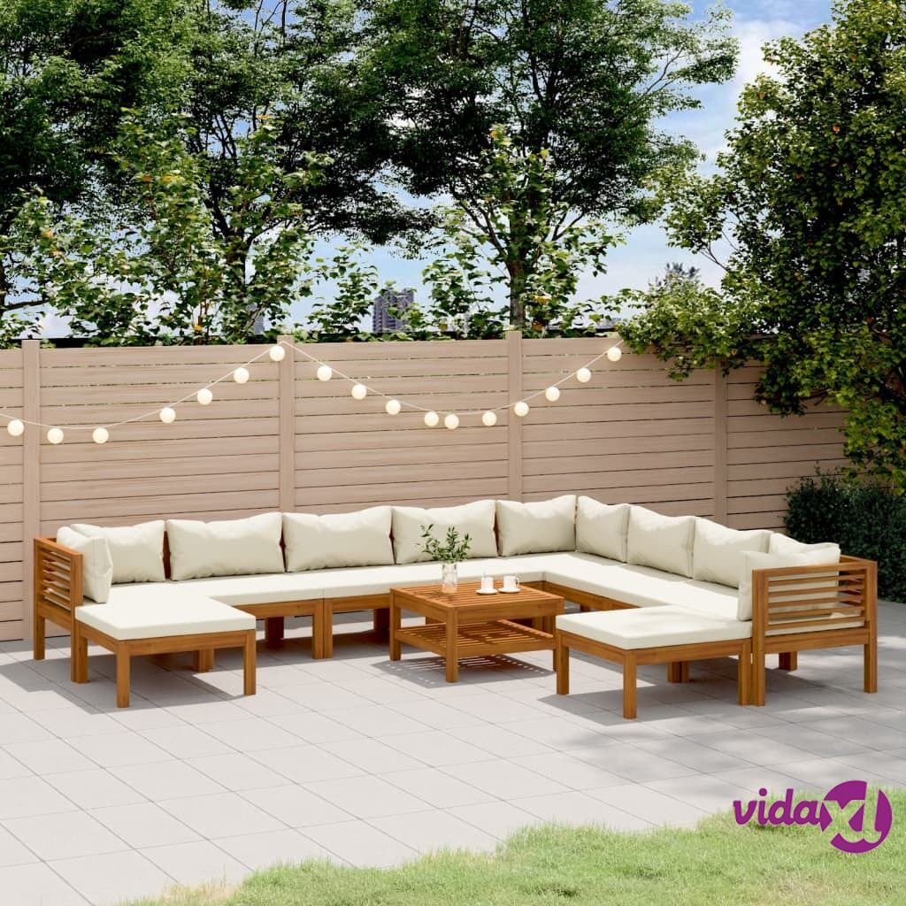 vidaXL 11 Piece Garden Lounge Set with Cream Cushion Solid Acacia Wood