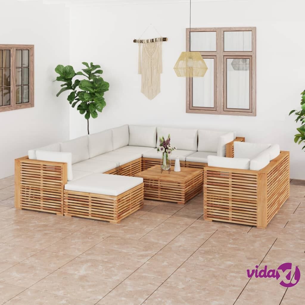 vidaXL 10 Piece Garden Lounge Set with Cream Cushion Solid Teak Wood