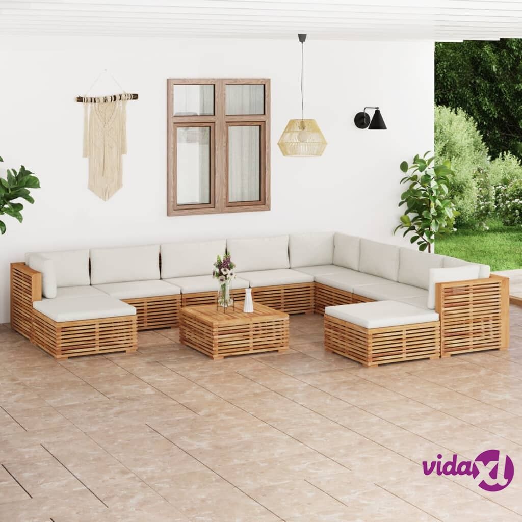 vidaXL 11 Piece Garden Lounge Set with Cream Cushion Solid Teak Wood