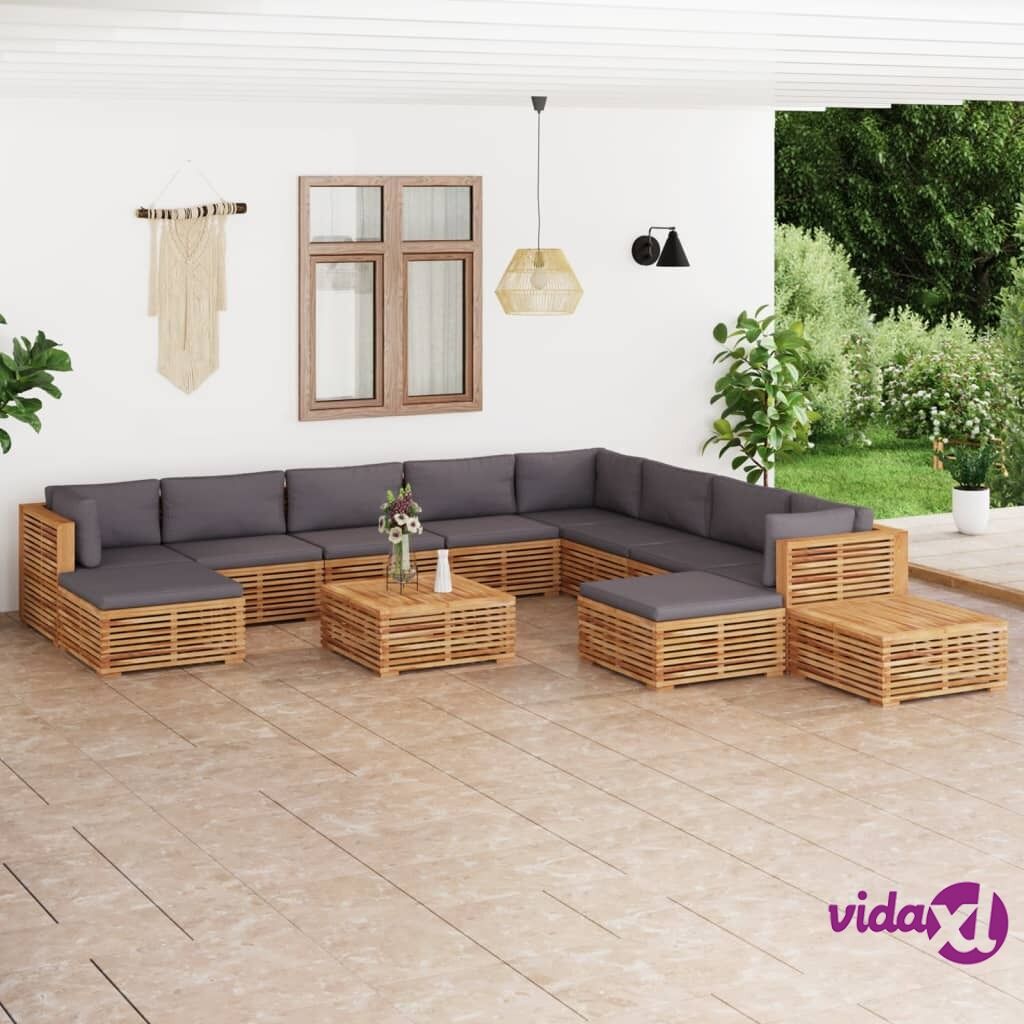 vidaXL 12 Piece Garden Lounge Set with Dark Grey Cushion Solid Teak Wood