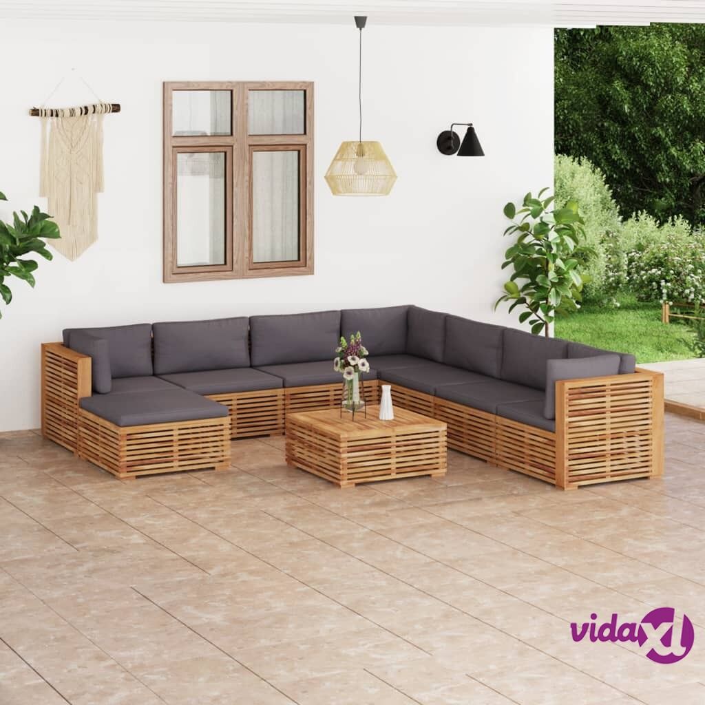 vidaXL 9 Piece Garden Lounge Set with Dark Grey Cushion Solid Teak Wood