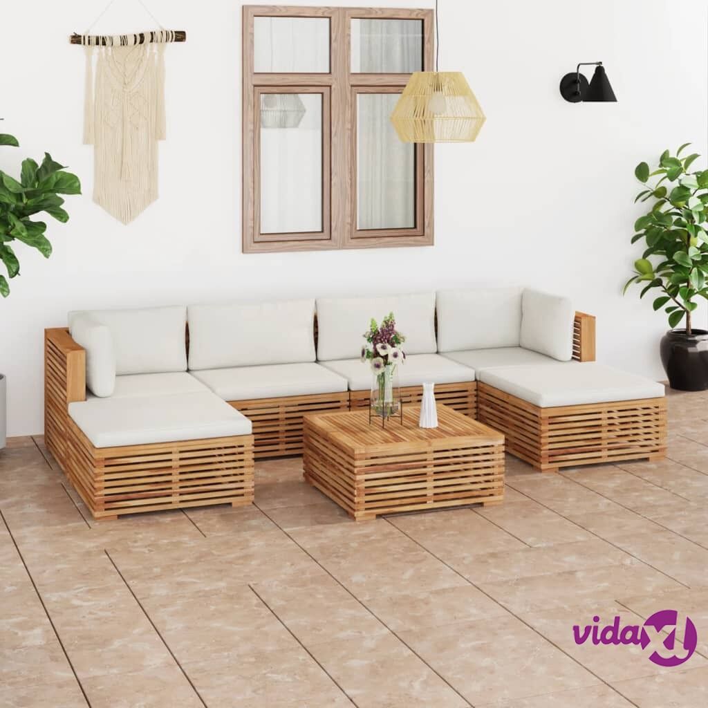 vidaXL 7 Piece Garden Lounge Set with Cream Cushion Solid Teak Wood