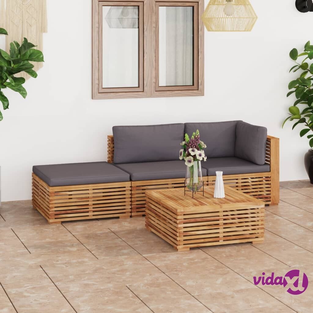 vidaXL 4 Piece Garden Lounge Set with Dark Grey Cushion Solid Teak Wood