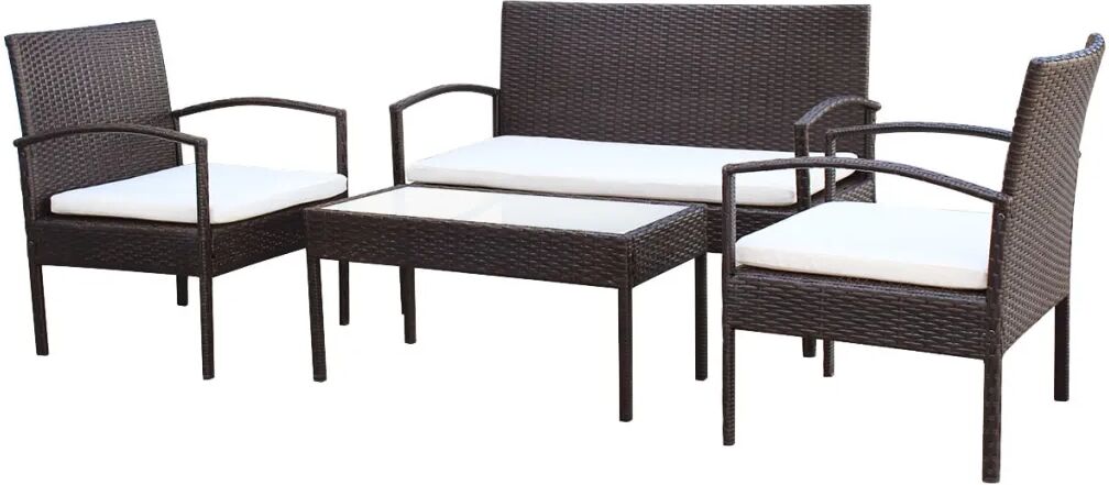 vidaXL Salon de jardin 4 pcs avec coussins Résine tressée Marron