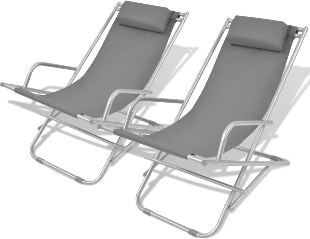 vidaXL Chaises inclinables de terrasse 2 pcs Acier Gris