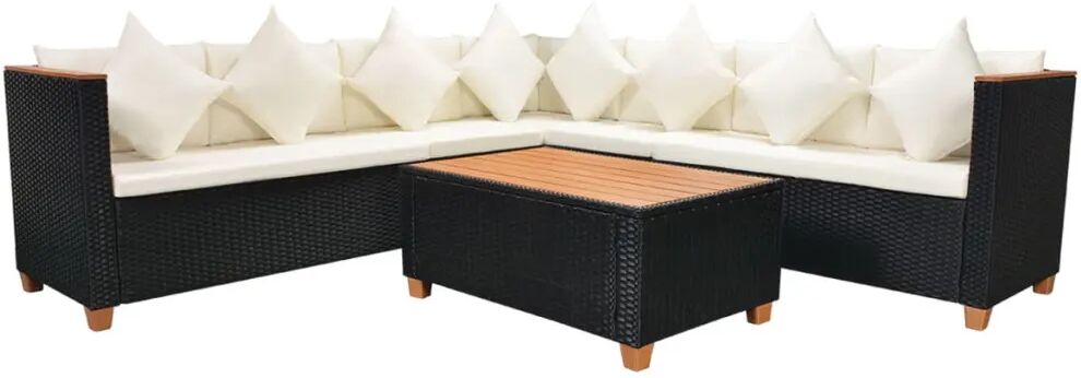 vidaXL Salon de jardin 5 pcs avec coussins Résine tressée Noir