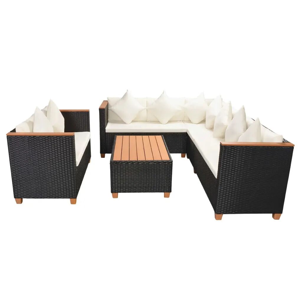 vidaXL Salon de jardin 5 pcs avec coussins Résine tressée Noir