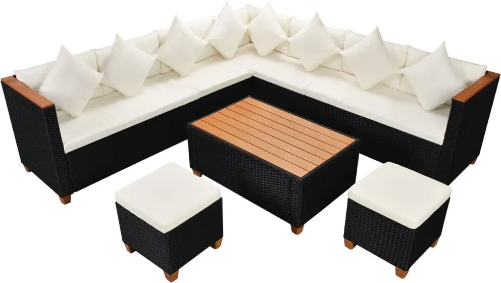 vidaXL Salon de jardin 7 pcs avec coussins Résine tressée Noir