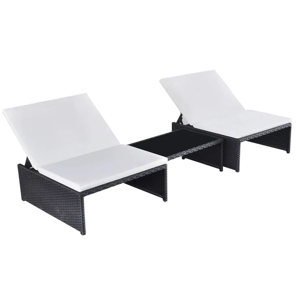 vidaXL Chaises longues 2 pcs avec table Résine tressée Noir