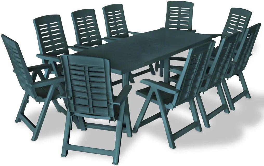 vidaXL Mobilier à dîner d'extérieur 11 pcs Plastique Vert