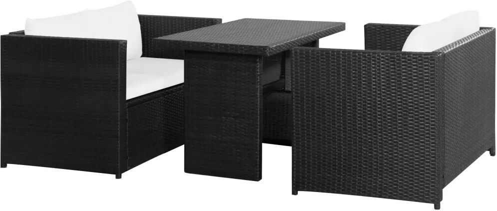 vidaXL Salon de jardin 3 pcs avec coussins Résine tressée Noir