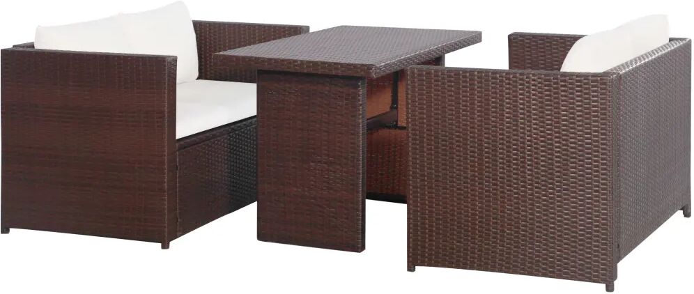 vidaXL Mobilier de bistro 3 pcs avec coussins Résine tressée Marron