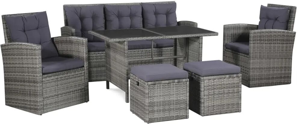 vidaXL Salon de jardin 6 pcs avec coussins Résine tressée Gris