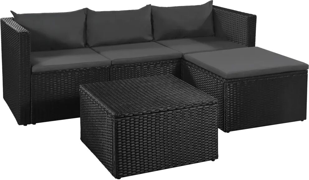 vidaXL Salon de jardin 3 pcs Résine tressée Noir et gris