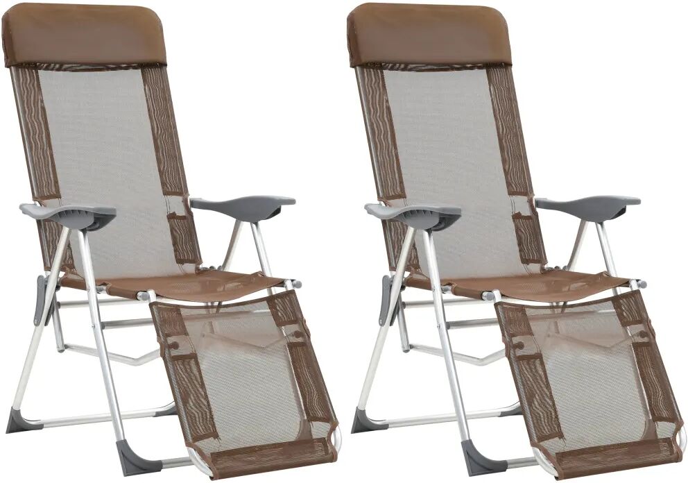 vidaXL Chaises de camping pliables 2pcs et repose-pied Taupe Aluminium