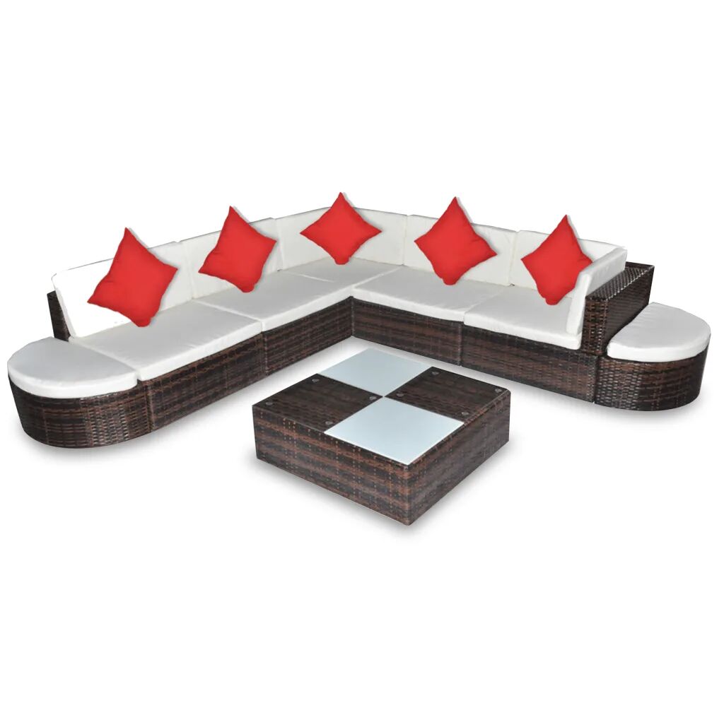 vidaXL Salon de jardin 8 pcs avec coussins Résine tressée Marron