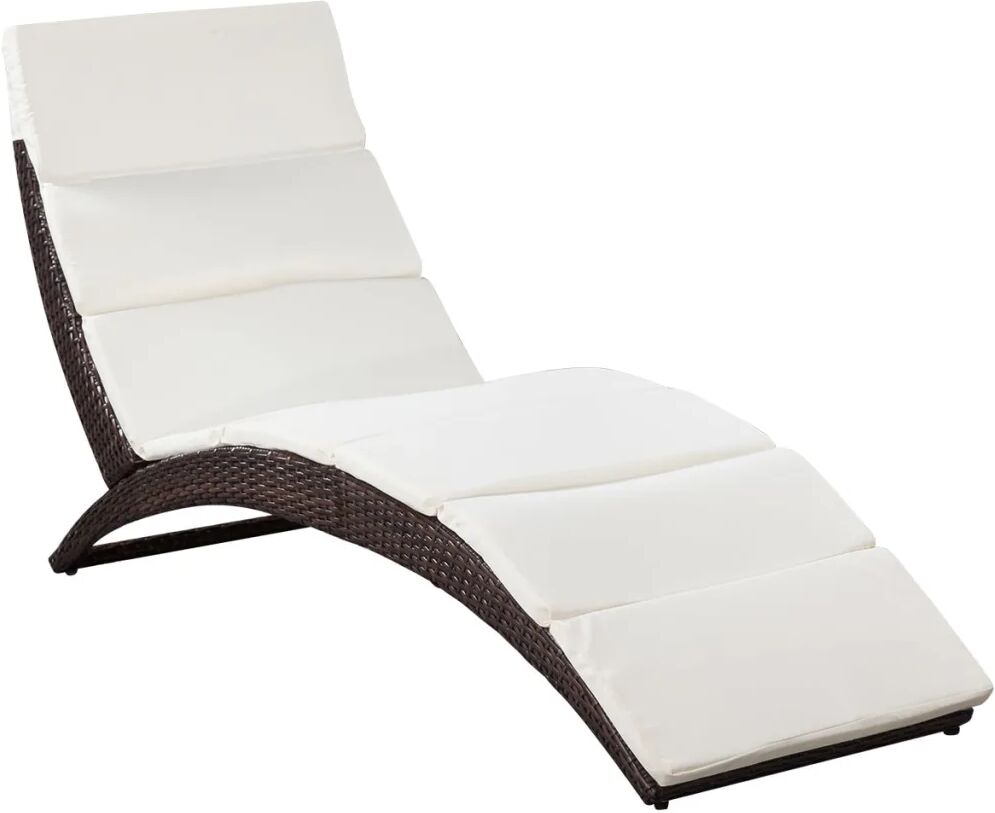 vidaXL Chaise longue pliable avec coussin Résine tressée Marron