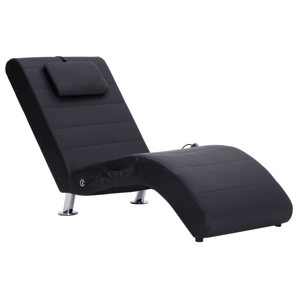 vidaXL Chaise longue de massage avec oreiller Noir Similicuir