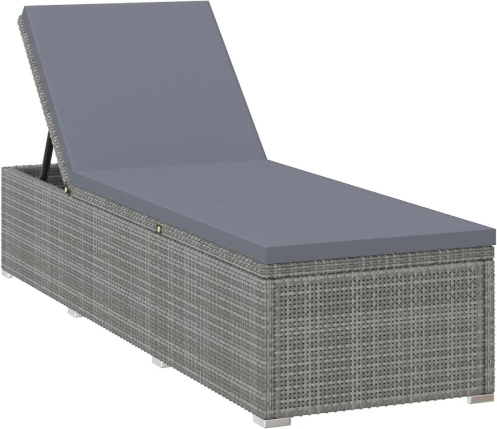 vidaXL Chaise longue avec coussin Résine tressée Gris