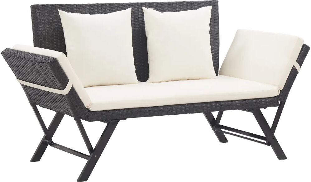 vidaXL Banc de jardin avec coussins 176 cm Noir Résine tressée