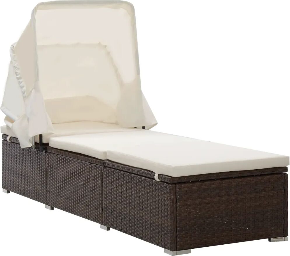 vidaXL Chaise longue avec auvent et coussin Résine tressée Marron