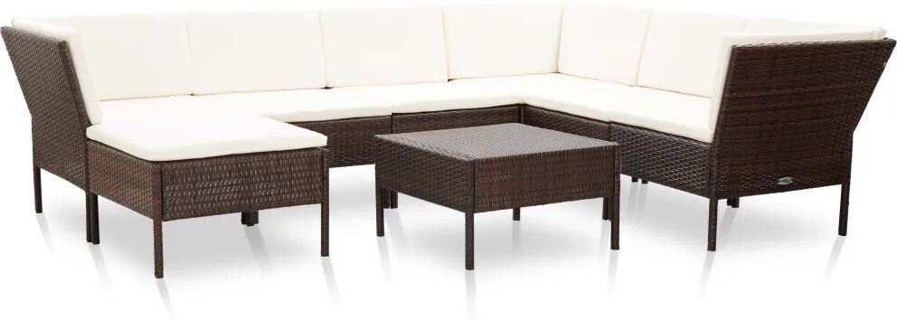 vidaXL Salon de jardin 8 pcs avec coussins Résine tressée Marron