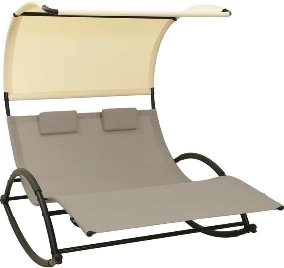 vidaXL Chaise longue double avec auvent Textilène Taupe et crème