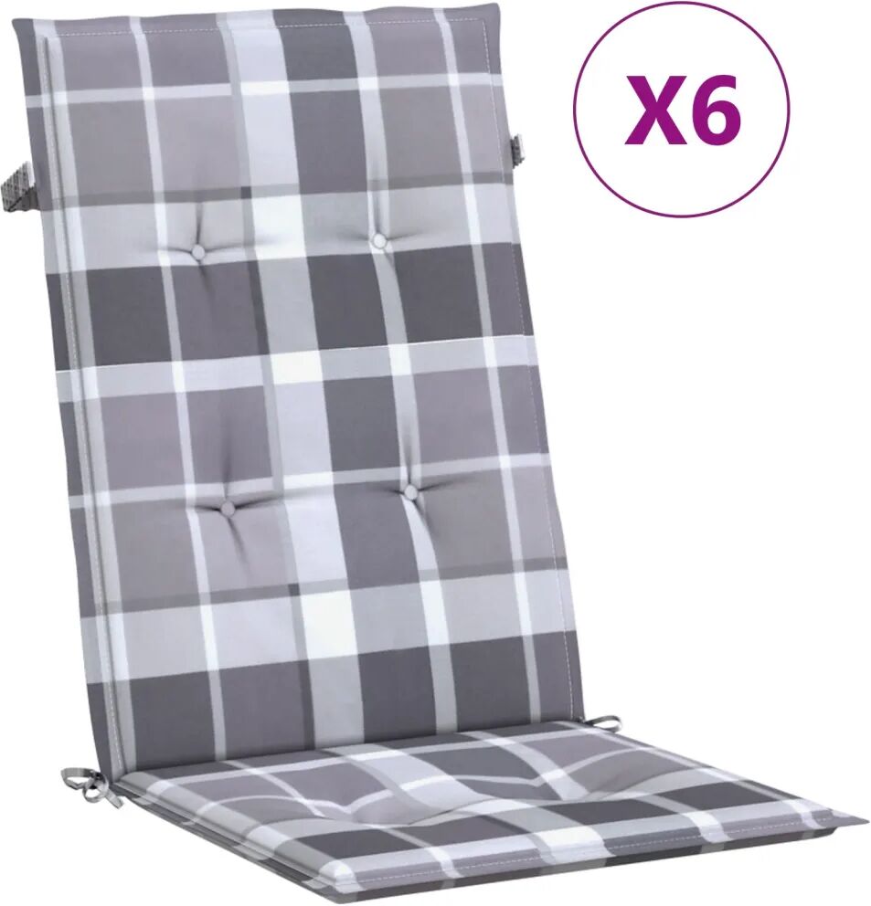 vidaXL Coussins de chaise de jardin 6 pcs Carreaux gris 120x50x3 cm