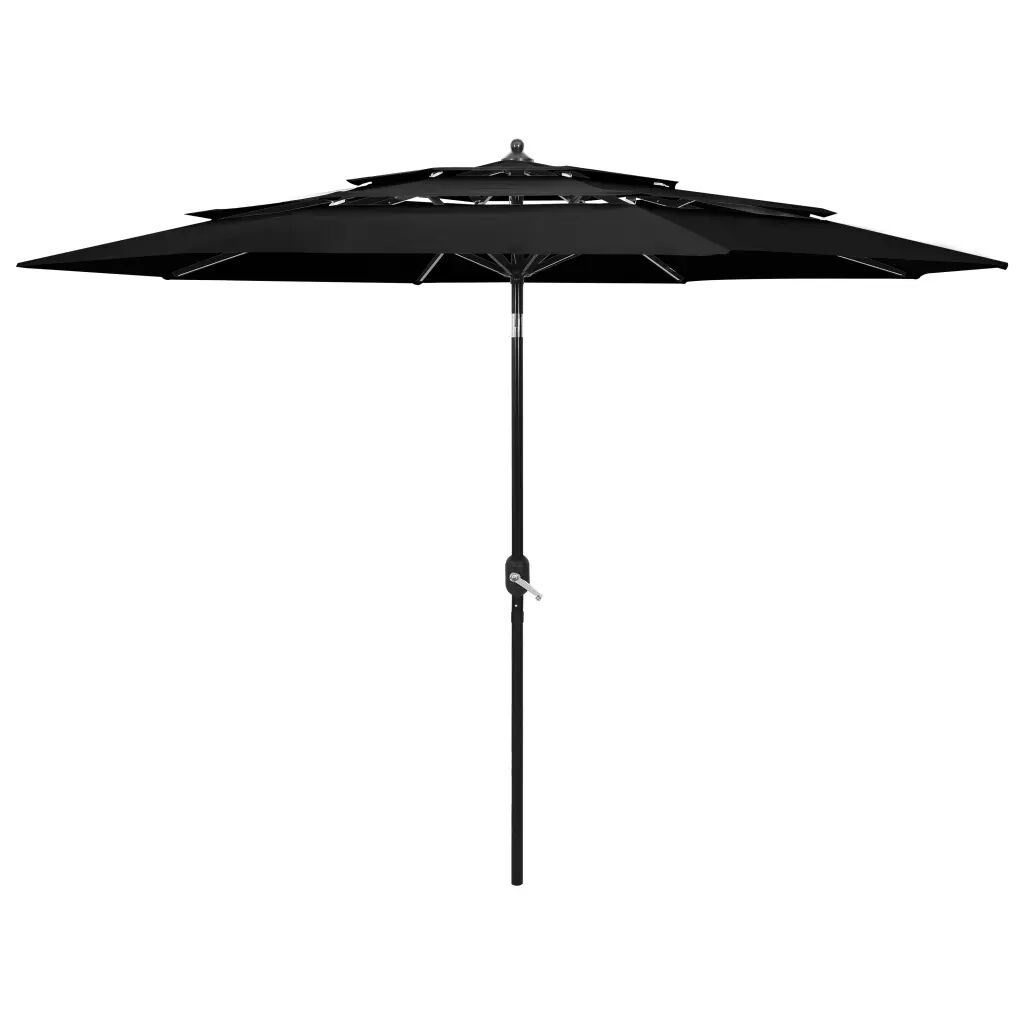 vidaXL Parasol à 3 niveaux avec mât en aluminium Noir 3 m