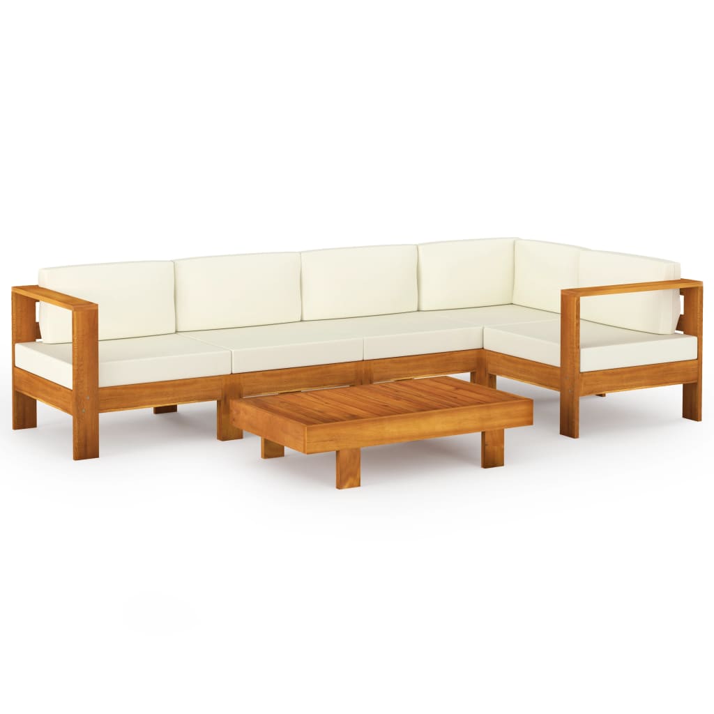 vidaXL Salon de jardin 6 pcs avec coussins blanc crème Bois d'acacia