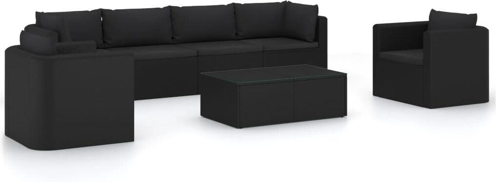 vidaXL Salon de jardin 7 pcs avec coussins Résine tressée Noir