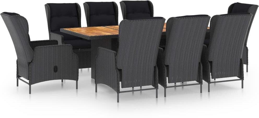 vidaXL Mobilier à dîner 9 pcs avec coussins Résine tressée Gris foncé