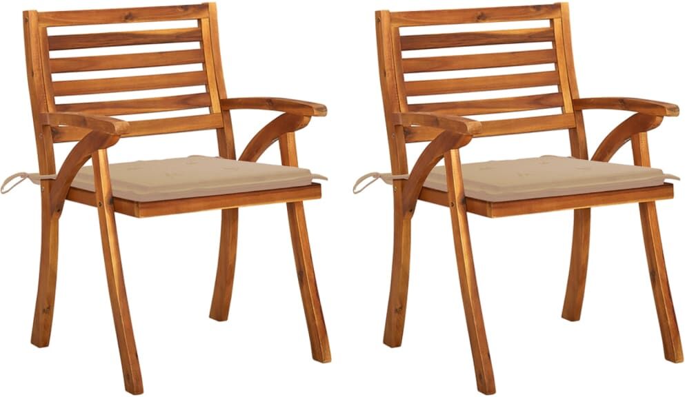 vidaXL Chaises à dîner de jardin avec coussins 2 pcs Acacia massif