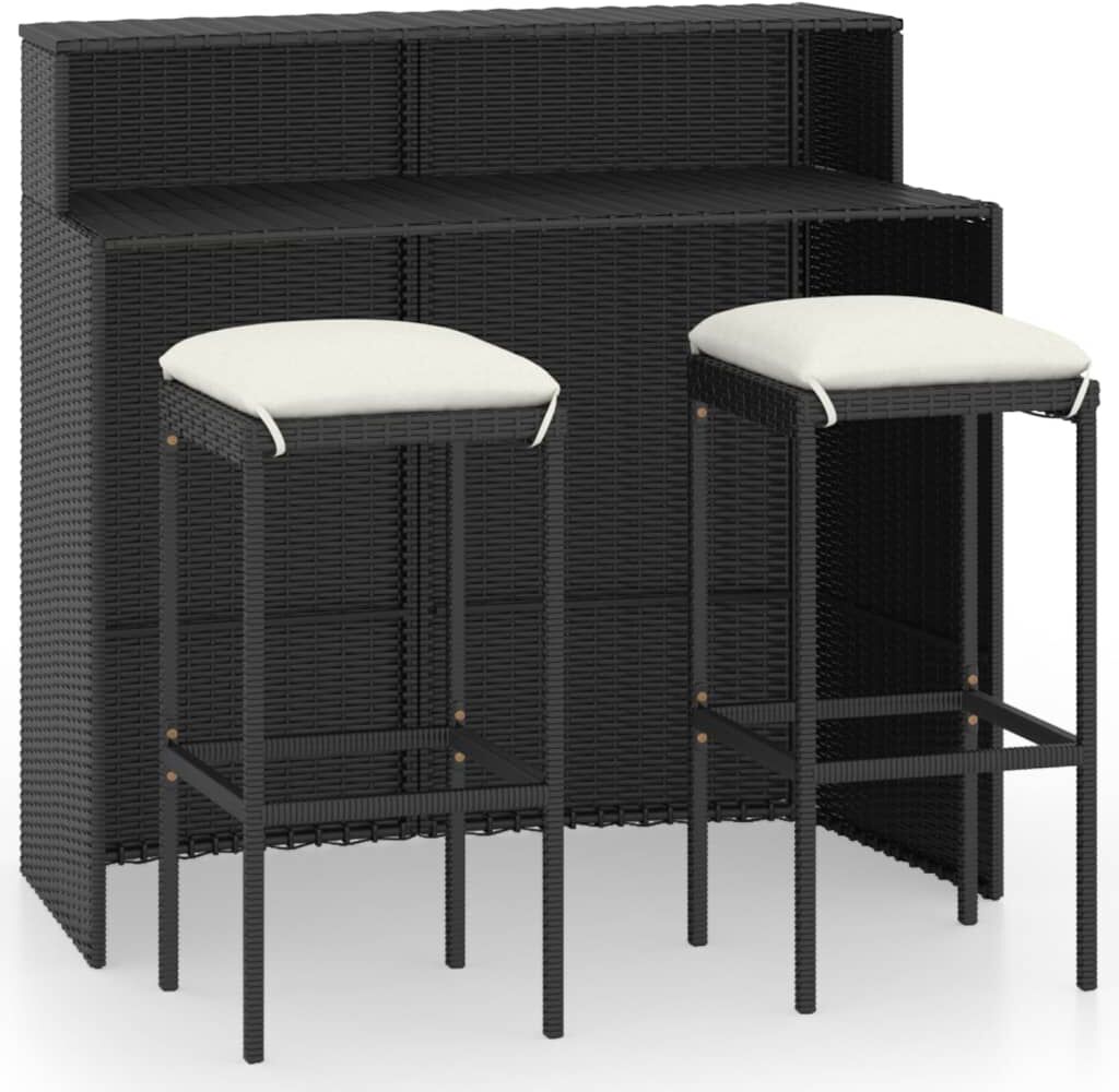 vidaXL Ensemble de bar de jardin avec coussins 3 pcs Noir